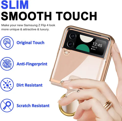 Vista 6 de Miimall Funda para Samsung Galaxy Z Flip 4 con soporte de anillo, Z Flip 4 con protector de pantalla de cámara de vidrio templado, funda