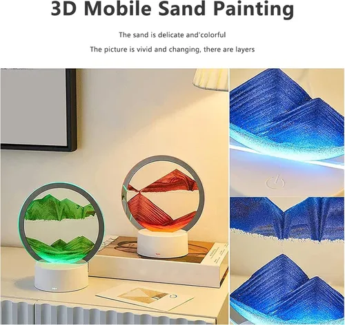 Vista 4 de Lámpara de mesa de pintura de arena USB, luz nocturna, paisaje dinámico natural 3D, arte creativo, arena, regalos decorativos para el hogar, mesita