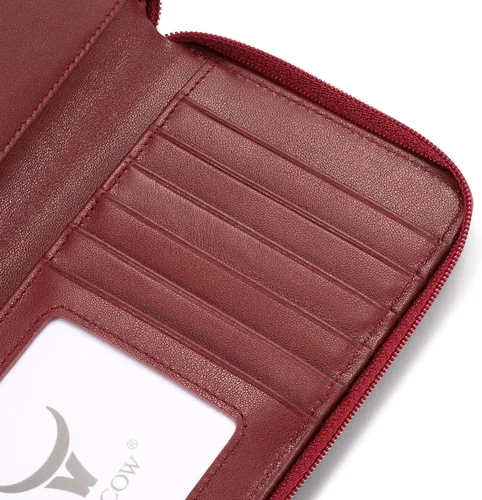 Vista 9 de HISCOW Funda para chequera con cremallera y tarjetero con divisor - Piel de becerro italiana, Rojo vino, Classic