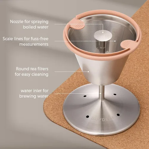 Vista 8 de BUYDEEM K176 - Tetera eléctrica multifuncional de acero inoxidable para preparar té y café, mantener el calor automático, 5 controles de sabor, 1.5L