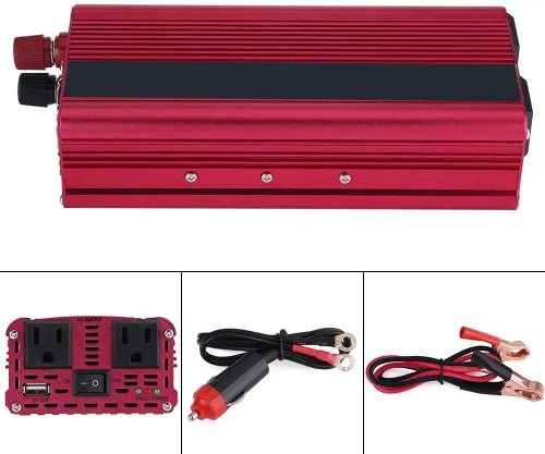 Vista 2 de Kit de inversor de corriente para automóvil, 2000 W CC 12 V a CA 110 V, convertidor de corriente para automóvil, adaptador de cargador USB