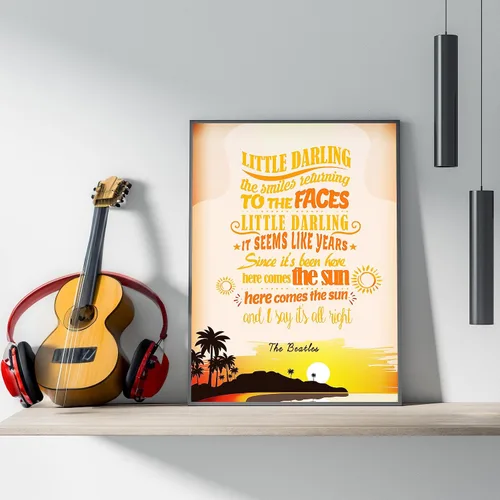 Vista 2 de AMERICAN LUXURY GIFTS Arte de pared con música retro Here Comes the Sun, póster con cita vintage para el hogar, la oficina o la cueva del hombre