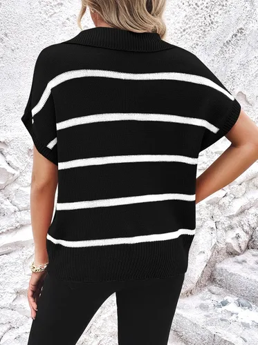 Vista 9 de Viottiset Suéter sin mangas para mujer, suéter de punto, a rayas, con cremallera