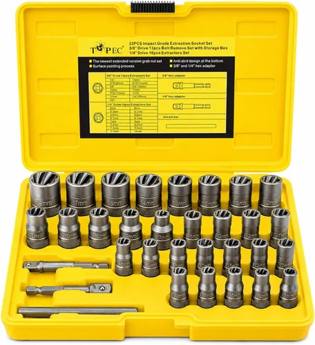 Vista 9 de Topec Kit de extractor de pernos de 24 piezas, 3/8 '' 1/2 '' Juego