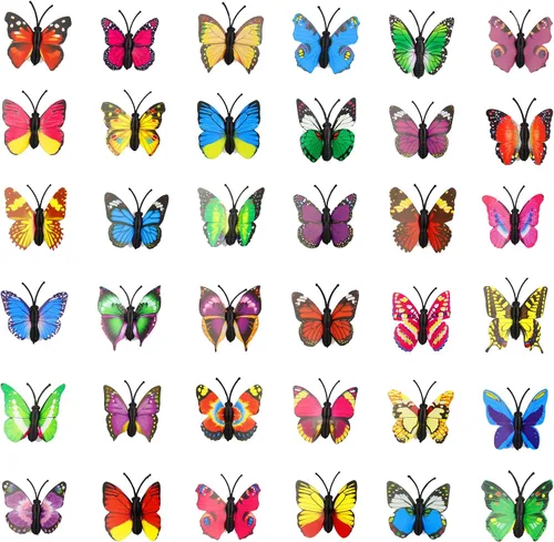 Vista 7 de 100 calcomanías de mariposa coloridas, calcomanías de pared de mariposa 3D, decoración de pared de mariposas de plástico para fiesta de cumpleaños