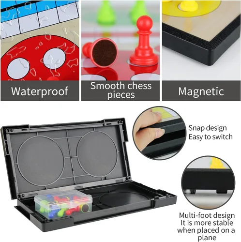 Vista 4 de KIDAMI Ludo - Juego de mesa magnético, juego de aprendizaje Ludo familiar para niños y adultos (11.2 x 11.2 pulgadas)