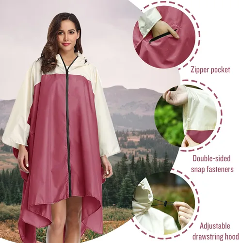 Vista 3 de SaphiRose Poncho de lluvia unisex con capucha impermeable para mujeres adultas