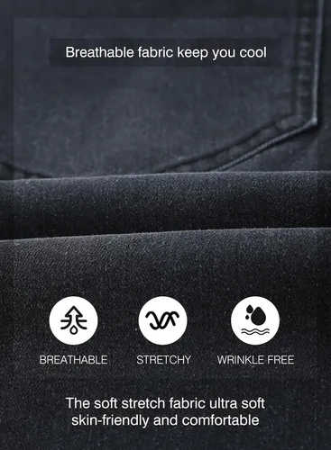 Vista 6 de JMIERR Pantalones cortos de mezclilla para hombre, estilo casual, elásticos, ajustados, lavados, desgastados, enrollados, rasgados, para hombre