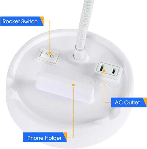 Vista 2 de Lámpara de escritorio LED Energetic con soporte para teléfono, lámpara de mesa con toma de corriente, cuello de cisne flexible ajustable, 4000K, luz