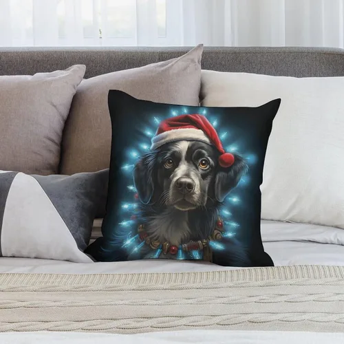 Vista 7 de Almohadas decorativas para cama, diseño de perro de Papá Noel con luces de Navidad, fundas de almohada para sofá para amantes de los perros, funda