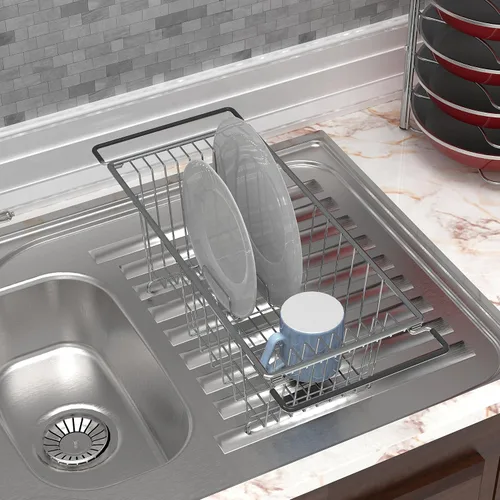 Vista 4 de Escurridor de platos Simple Houseware sobre el fregadero, de acero inoxidable, para encimera, cromado