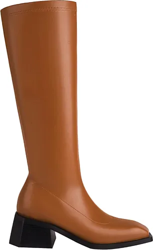 Vista 5 de vivianly Botas altas hasta la rodilla para mujer, tacón grueso, punta cuadrada, con cremallera, botas largas