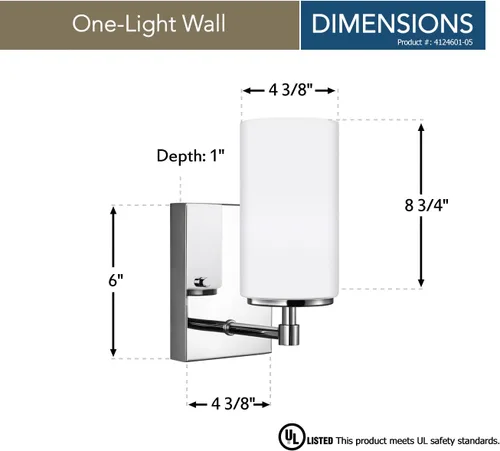 Vista 3 de Sea Gull Lighting 4124601-05 Alturas - Aplique de pared y baño, estilo de tocador, acabado cromado