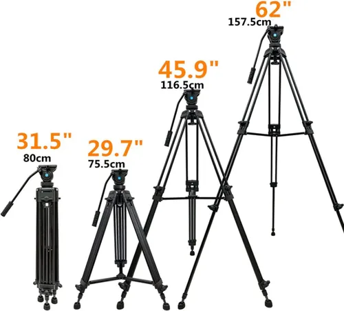 Vista 3 de Trípode de video profesional resistente de 62 pulgadas/62.2 in, aluminio Twin Tube, 360 Degree Fluid Head, Mid-Level Spreader, For DSLR Camcorder