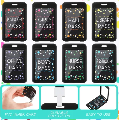 Vista 3 de Tatuo Juego de 16 cordones para pases de pasillo, pases de tarjeta, pases verticales para baño, baño, regalo irrompible para profesores, enfermeras