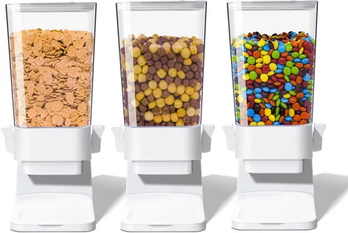 Vista 13 de Dispensador de cereales para encimera, 1 paquete, dispensador de alimentos secos, organizador de aperitivos, recipientes delgados de almacenamiento