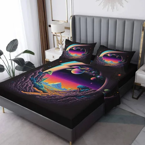 Vista 32 de Juego de sábanas de tamaño individual, sábanas de oso – Sábanas y fundas de almohada de microfibra de 3 piezas, juego de sábanas con patrones de Aa