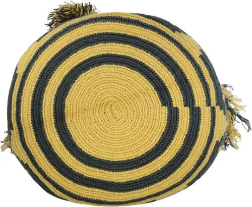 Vista 5 de Bolso Wayuu hecho a mano colombiano con diseño de camello y multicolor, Gris Amarillo, Bolso hecho a mano Wayuu