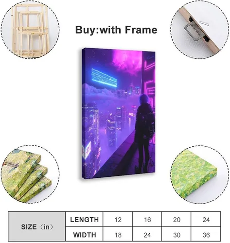 Vista 2 de Surreal Synthwave Art Print – Dreamy Retro Futuristic Cityscape Poster – Unique Sci-Fi Wall Decor Canvas Poster Wall Art Decor Print Picture Frame
