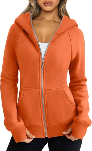 Vista 17 de Trendy Queen Sudaderas con capucha y cremallera para mujer, chaquetas de vellón, talla extragrande, moda de otoño e invierno