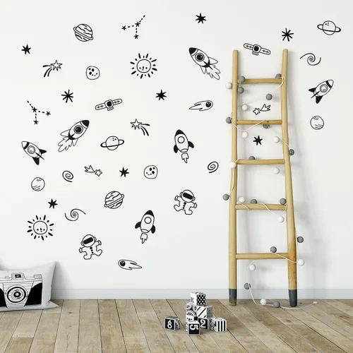 Vista 7 de Calcomanías de pared Space Galaxy para niños, habitación de bebé, cuarto de bebé y sala de estar. 40 piezas calcomanías adhesivas de vinilo