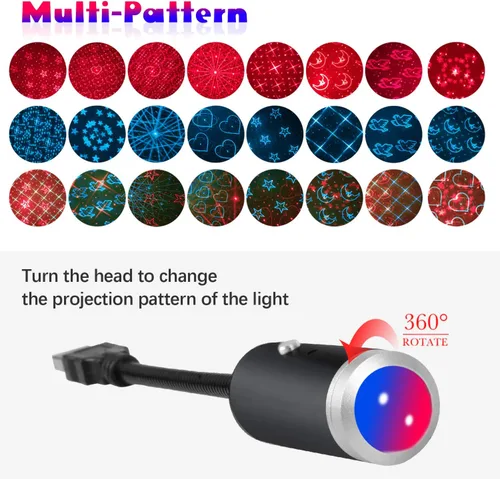 Vista 2 de Luz nocturna de estrella USB, 9 modos funcionales, 24 efectos de iluminación, decoraciones estroboscópicas activadas por sonido