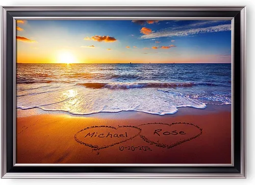 Vista 148 de A&T ARTWORK Love on Beach - Impresión fotográfica personalizada, incluye nombres y la fecha, regalo único para el aniversario de boda. Alfombrillas