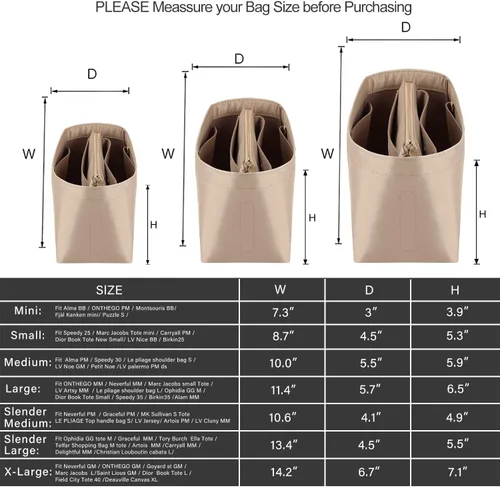 Vista 2 de Organizador de bolso para bolsos, organizador de bolso con cremallera, organizador Neverfull, organizador de bolsas para Speedy Neverfull ONTHEGO
