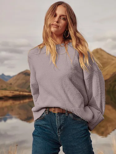 Vista 14 de LOGENE Suéter de gran tamaño para mujer, cuello redondo, manga larga, suave, mullido, suéter de punto 2025 para otoño e invierno