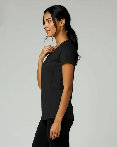 Vista 5 de Real Essentials Paquete de 5 Camiseta de Entrenamiento de Manga Corta con Cuello en V de Ajuste Seco para Mujer - Camiseta de Fitness Gimnasio