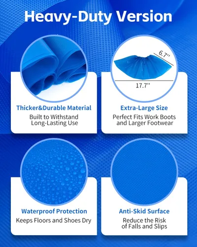 Vista 5 de Buself Fundas desechables resistentes para zapatos, extra grandes de 6.7 x 17.7 pulgadas, grosor de 0.3 onzas, botines antideslizantes impermeables