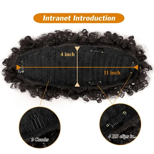 Vista 4 de UA Jerry Curls Mohawk - Cola de caballo sin cordón con flequillo, sintético, corto, afro, rizado, 6 clips BB (2#, negro natural)