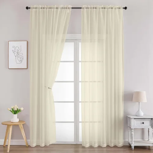 Vista 10 de 2 paneles de cortinas traslúcidas blancas para dormitorio, sala de estar, 96 pulgadas de largo, modernas, suaves, ligeras, con bolsillo para barra