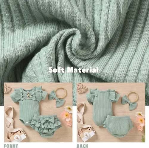 Vista 4 de Aalizzwell Body de manga corta para bebé niña con pantalones cortos acanalados
