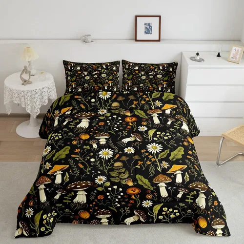 Vista 23 de Feelyou Lindo juego de edredón decorativo de hongos para niños, edredón de hongos de dibujos animados para niños y adolescentes, juego de ropa