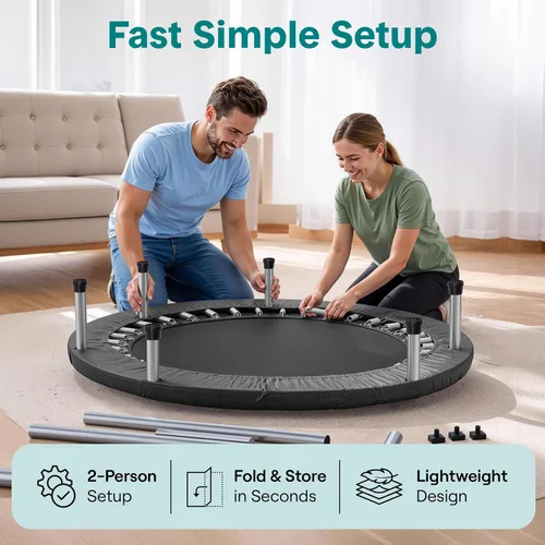 Vista 5 de SereneLife 40" Foldable Mini Trampoline for Adults - Compact Fitness Rebounder with Adjustable Foam Handle, Exercise Trampoline with Max Load