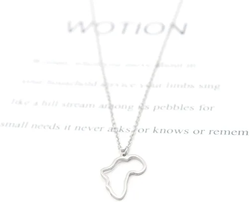 Vista 5 de Rrdaily Collar minimalista con colgante de mapa de África hueco de acero inoxidable para mujeres y niñas, collar de contorno de continente
