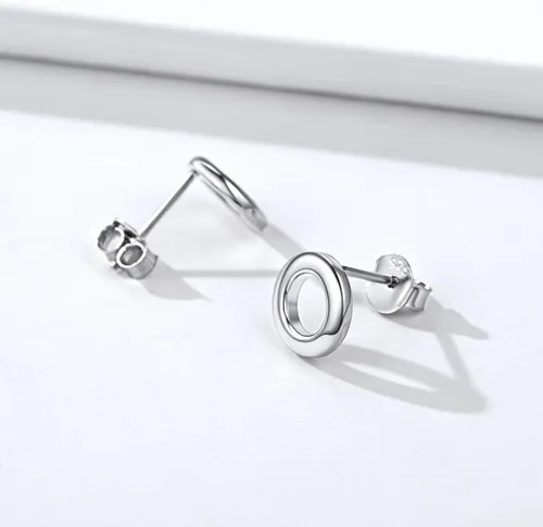 Vista 9 de ChicSilver Aretes de plata de ley 925 con forma de barra simple, círculotriángulo para mujer, color plataoronegro (con caja de regalo)