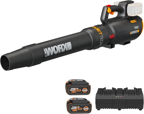 Vista 5 de WORX WG584.9 - Soplador de hojas inalámbrico de 40 V, soplador eléctrico para el cuidado del césped con motor sin escobillas, 2 baterías y cargador