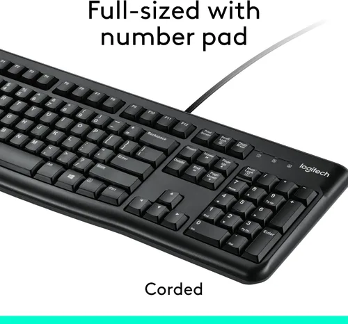 Vista 4 de Logitech MK120 – Combo de teclado y ratón con cable para Windows, ratón óptico con cable, tamaño completo, USB, compatible con PC, portátil - Negro