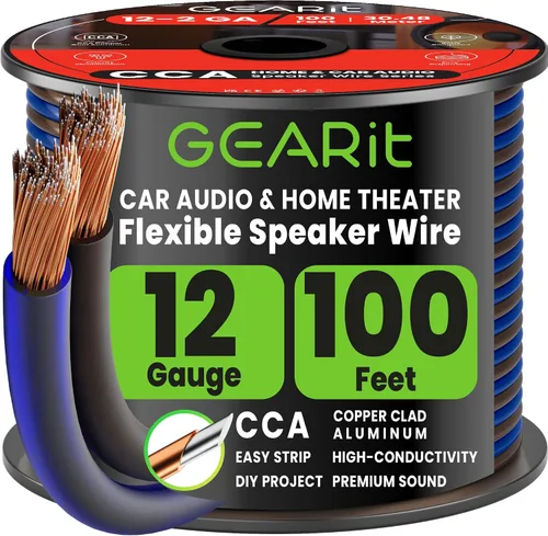 Vista 10 de GEARit Cable de altavoz de calibre 12, cable de altavoz de 20 pies para audio de automóvil, cine en casa, CCA (negro) Cable de altavoz negro