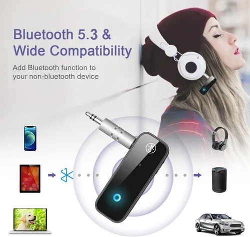 Vista 6 de Paquete de 2 adaptadores Bluetooth Aux para coche, receptor transmisor Bluetooth 5.3 2 en 1 para auriculares, altavoz de audio para el hogar