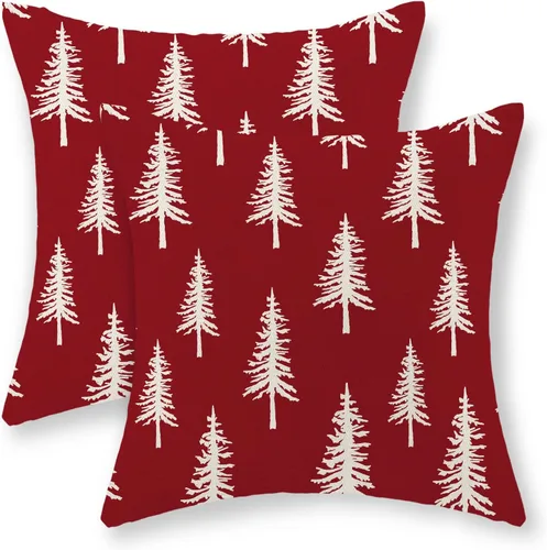 Vista 39 de Juego de 2 fundas de almohada navideñas de 16 x 16 pulgadas, fundas de almohada de lino color rojo con diseño de alces y ciervos de invierno