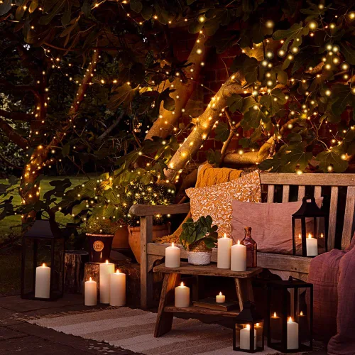 Vista 8 de 300 luces LED de Navidad blancas cálidas para interiores y exteriores, cadena de luces LED de 100 pies, cable verde, enchufable, luces de árbol