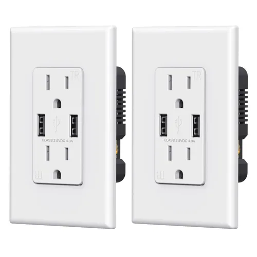 Vista 19 de ELEGRP Receptáculo de toma de pared USB con puertos USB duales de 4.0 A, receptáculo dúplex resistente a manipulaciones de 15 amperios, toma de Negro