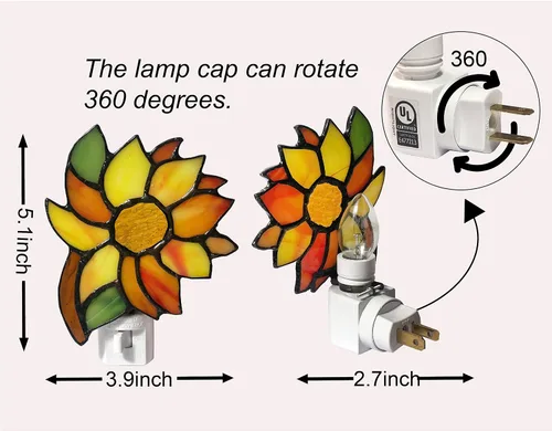 Vista 4 de Luz nocturna de girasol con vitrales, adecuada para pasillos, dormitorios y cocinas. Un regalo para mamá. DYM8011