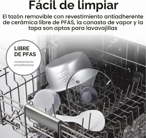Vista 6 de Proctor Silex - Arrocera y vaporizador de alimentos, 6 tazas cocinadas (3 tazas sin cocinar), incluye cesta de vapor y enjuague, negro (37510)