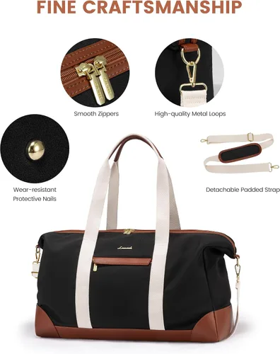 Vista 8 de LOVEVOOK Bolsa de viaje para mujer, bolsas de fin de semana, Negro -, Casual