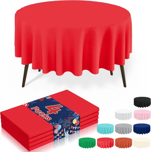 Vista 32 de misaya Paquete de 4 manteles desechables de plástico, mantel redondo impermeable de 84 pulgadas, a prueba de fugas y resistentes manteles Azul