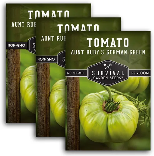 Vista 10 de Semillas de tomate verde alemán Aunt Ruby para plantar, variedad indeterminada con sabor dulce, tomates de polinización abierta sin OMG, semillas